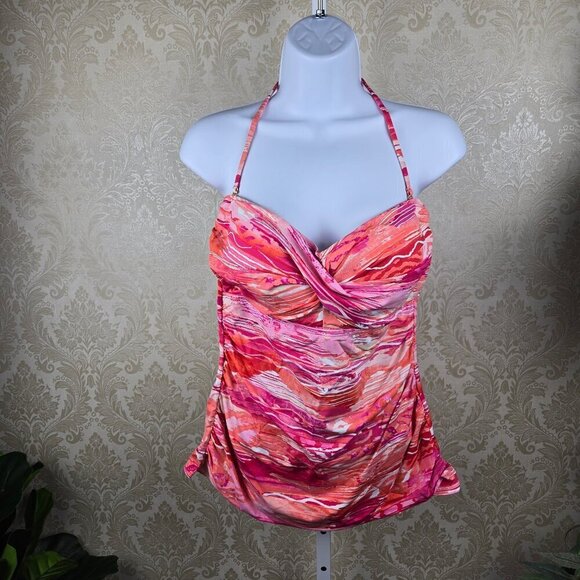 Lauren Ralph Lauren Tankini Top Pink Orange White Removable Strap Built In Bra - Picture 1 of 14